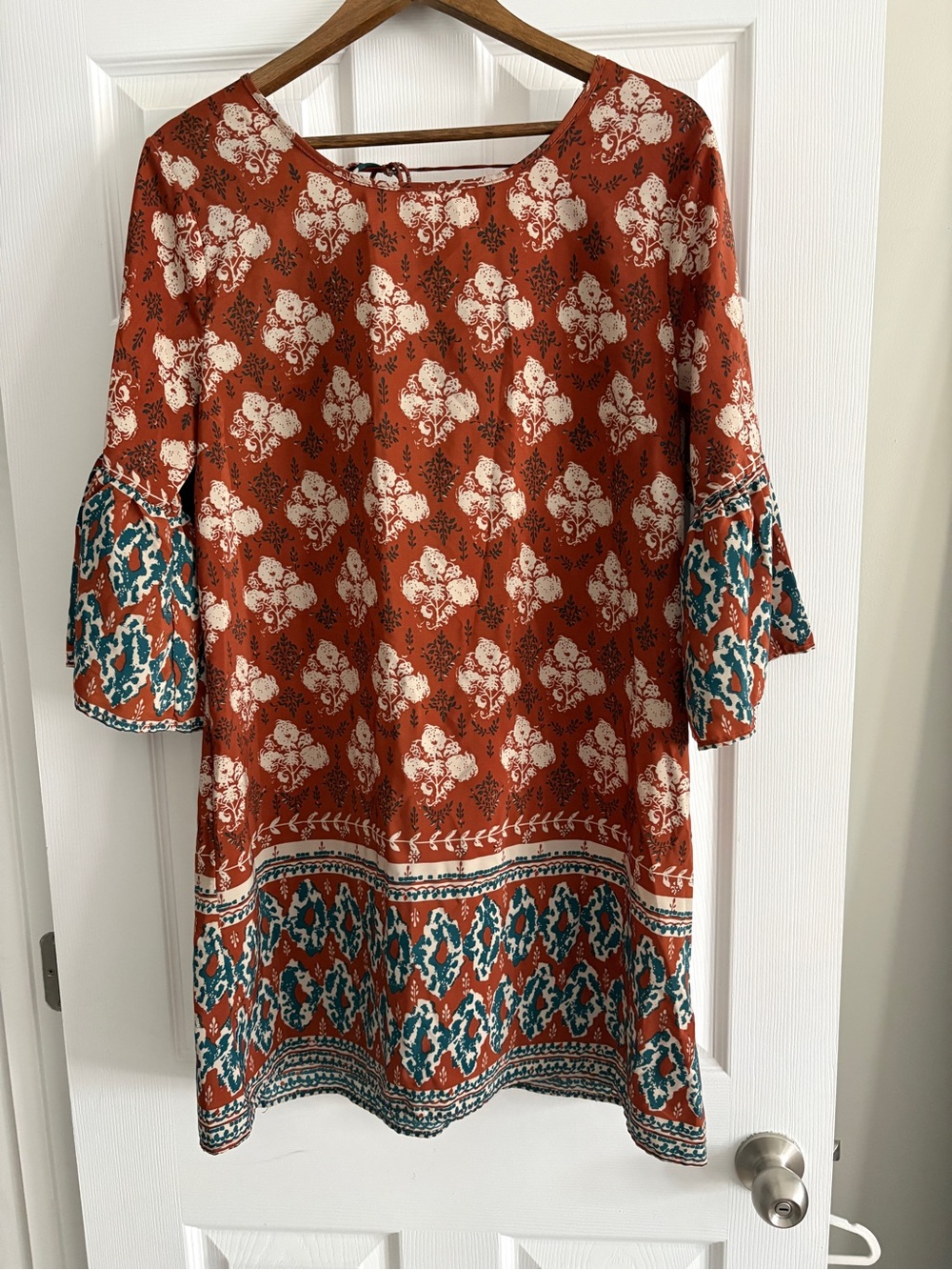 Rust Floral Border Tunic Dress - Women's